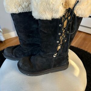 UGG Black Suede Boots with Cream Shearling Cuff
